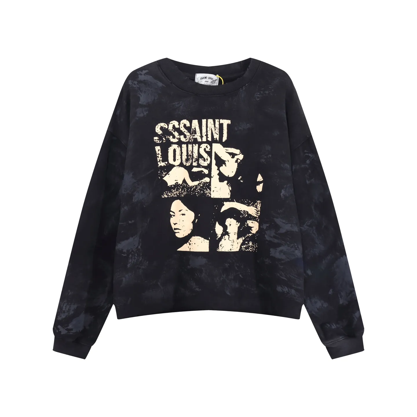 Style No. S227 P260💰 (450g version) SSSAINT LOUIS love ❤️letter logo printing. Round neck long T sweatshirt. Made of 450g dense cotton fabric, heavy-duty without hem thread fraying. + artificial hand-painted dirty and old retro fashion style! Highly recognizable. Loose fit, same style for men and women. Size: S-XL
